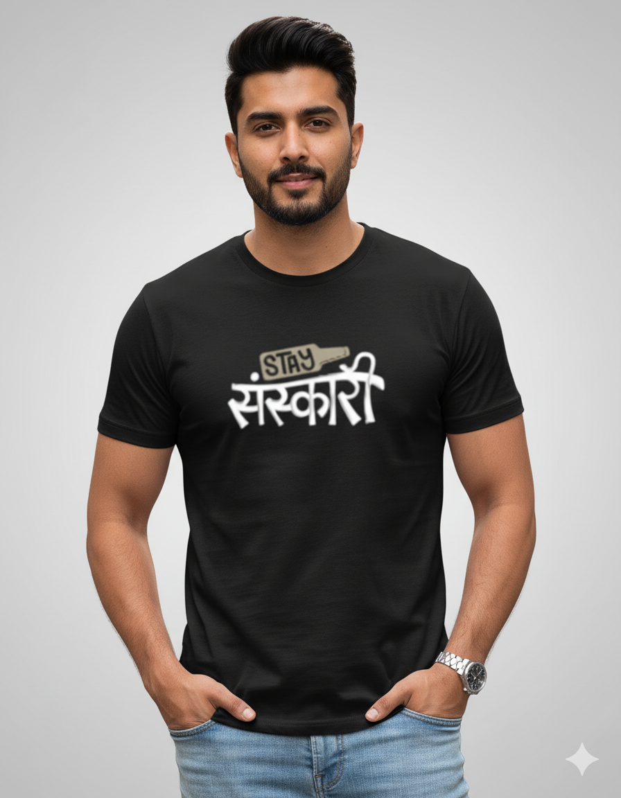 Printed T-shirt unisex | Stay Sanskari Tee|